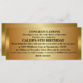 GOLDEN TICKET Anniversaire Fête Invitation (Devant / Derrière)