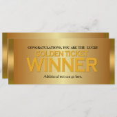 GOLDEN TICKET GAGNANT Anniversaire Fête Invitation (Devant / Derrière)