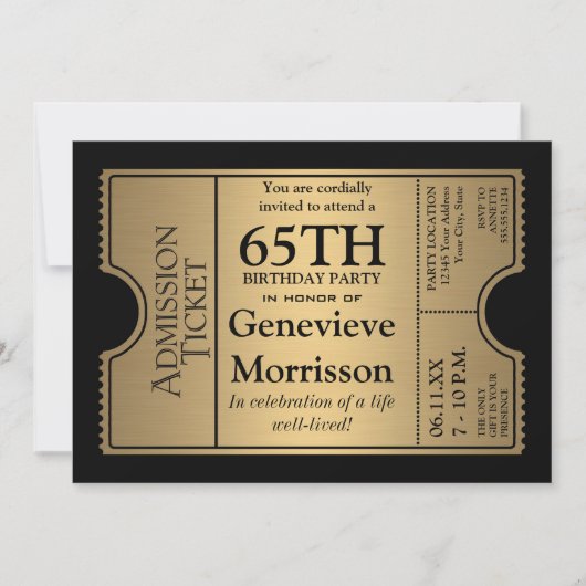 Golden Ticket Style 65e anniversaire Invitation de (Devant)