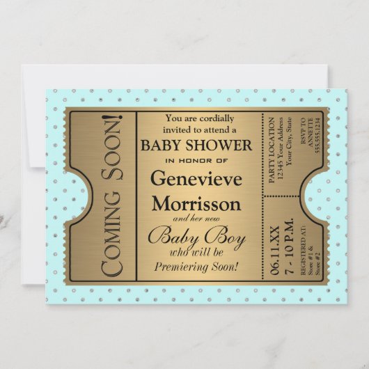 Golden Ticket Style bébé garçon douche Invitation (Devant)