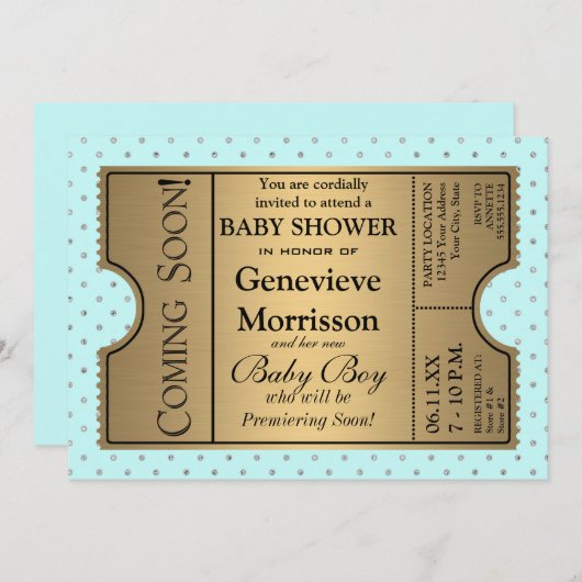 Golden Ticket Style bébé garçon douche Invitation  (Devant / Derrière)