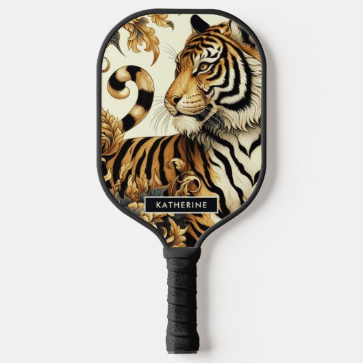 Golden Tiger schilderij Pickleball Paddle (Voorkant)