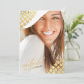 Golden Tiles Foto Uitnodiging (Staand voorkant)