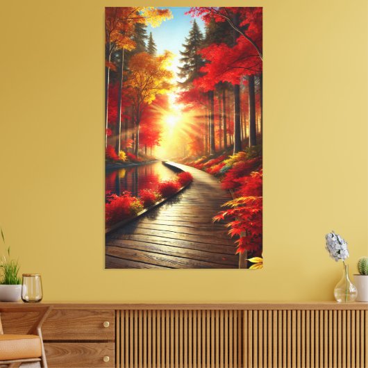 Golden Tranquility: een herfstbos canvas (Insitu (Woonkamer))