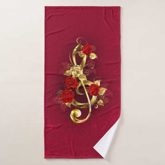 Golden Treble Clef avec fleurs Roses (Serviette de bain)
