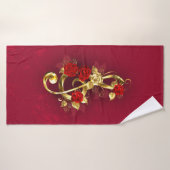 Golden Treble Clef avec fleurs Roses (Serviette de bain)