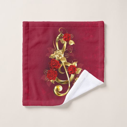 Golden Treble Clef avec fleurs Roses (Gant de toilette)