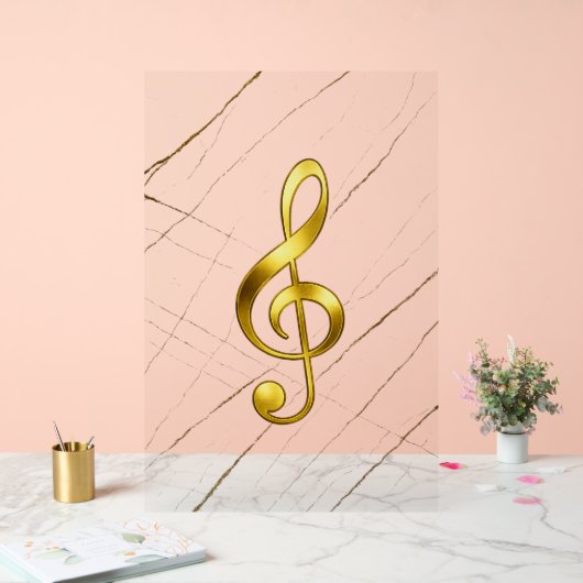 Golden Treble Clef Marble Wall Art (Mariage)