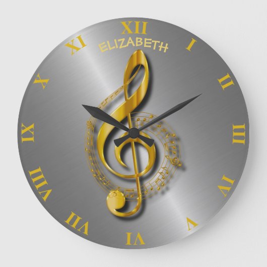 Golden Treble Clef met noten en schaduwen Grote Klok (Voorkant)