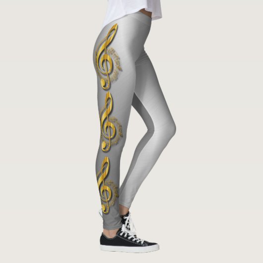 Golden Treble Clef met noten en schaduwen Leggings (Rechts)