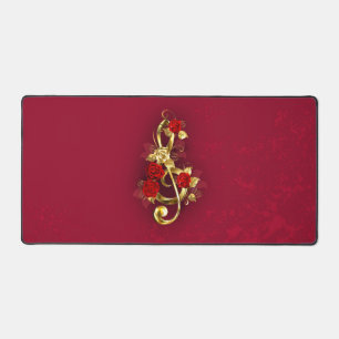 Golden Treble Clef met Rozen bloemen Bureaumat