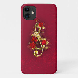 Golden Treble Clef met Rozen bloemen iPhone 11 Hoesje