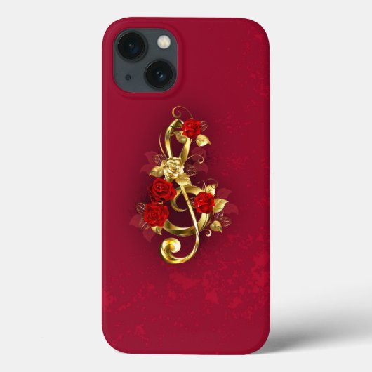 Golden Treble Clef met Rozen bloemen Case-Mate iPhone Case (Achterkant)