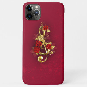 Golden Treble Clef met Rozen bloemen iPhone 11 Pro Max Hoesje