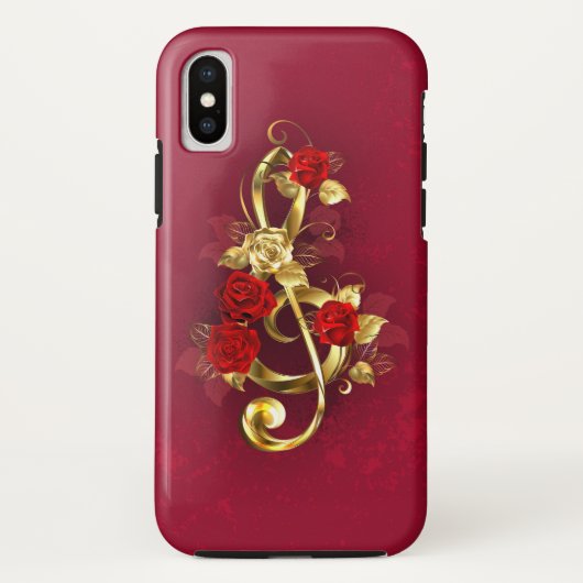 Golden Treble Clef met Rozen bloemen Case-Mate iPhone Case (Achterkant)