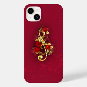Golden Treble Clef met Rozen bloemen Case-Mate iPhone 14 Plus Hoesje