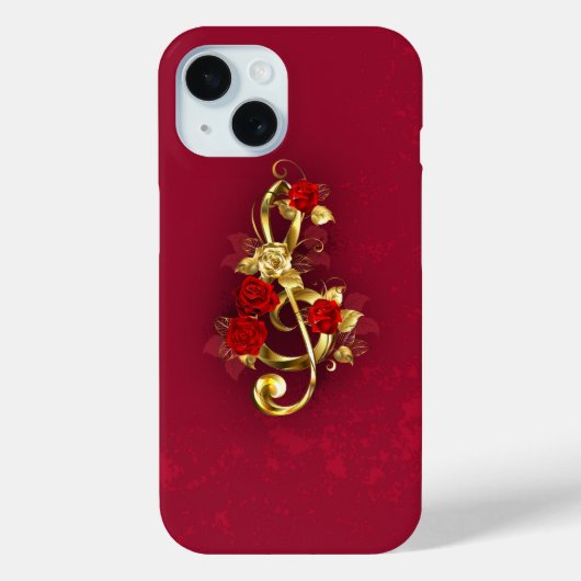 Golden Treble Clef met Rozen bloemen Case-Mate iPhone Case (Achterkant)