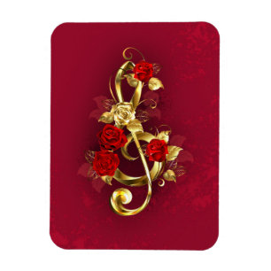 Golden Treble Clef met Rozen bloemen Magneet