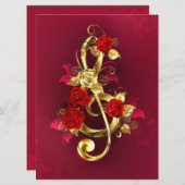 Golden Treble Clef met Rozen bloemen Menu (Voorkant / Achterkant)