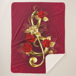 Golden Treble Clef met Rozen bloemen Sherpa Deken