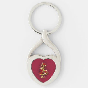 Golden Treble Clef met Rozen bloemen Sleutelhanger