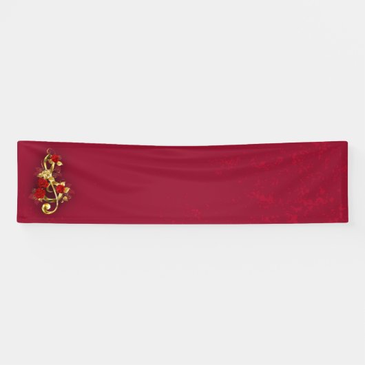 Golden Treble Clef met Rozen bloemen Spandoek (Horizontaal)