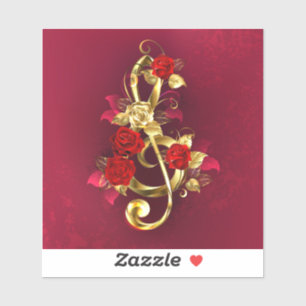 Golden Treble Clef met Rozen bloemen Sticker