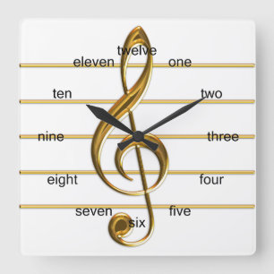 Golden Treble Clef Vierkante Klok