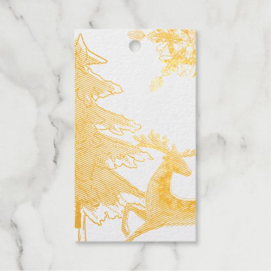Golden Tree, Deer, Star Merry Kerstpapa Cadeaulabels (Voorkant)