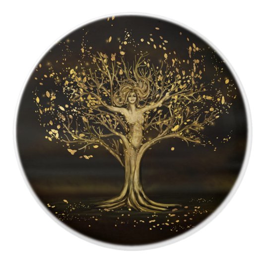 Golden Tree Goddess Keramische Knop (Voorkant)