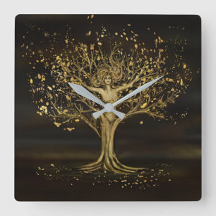 Golden Tree Goddess Vierkante Klok