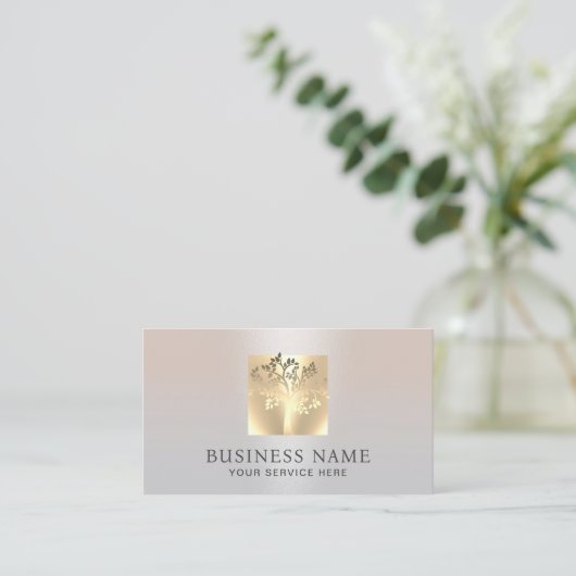 Golden Tree Logo Moderne Zilveren Salon & SPA Visitekaartje (Staand voorkant)