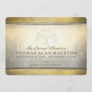 Golden Tree of Life Memorial Service Invitation Kaart