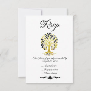 Golden Tree of Life Tijdloos Sophisticated Elegant RSVP Kaartje