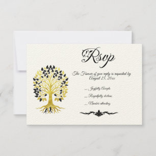 Golden Tree of Life Tijdloos Sophisticated Elegant RSVP Kaartje