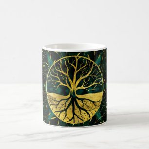 Golden Tree of Life Yggdrasil op Malachite Koffiemok