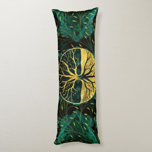 Golden Tree of Life Yggdrasil op Malachite Lichaamskussen (Achterkant (Verticaal))