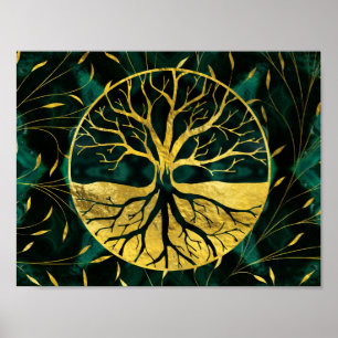 Golden Tree of Life Yggdrasil op Malachite Poster