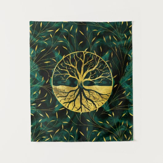 Golden Tree of Life Yggdrasil op Malachite Wandkleed (Voorkant)