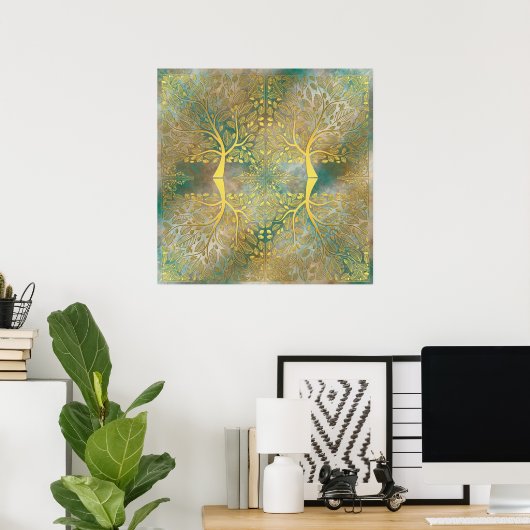 Golden Tree Reflection op Poster (Thuiskantoor)