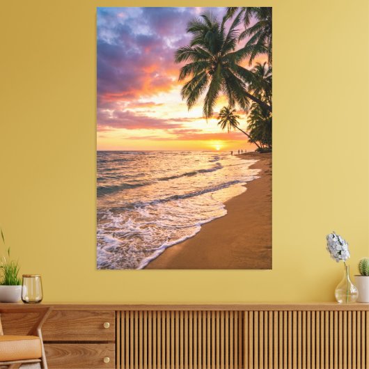 Golden Tropical Sunset Beach Canvas Print (Insitu (Woonkamer))