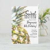 Golden Tropische anananappel Sweet 16 Beach Party Kaart (Staand voorkant)