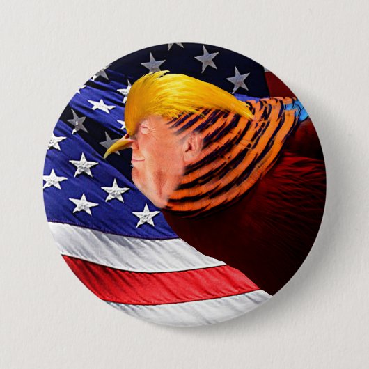 Golden Trump Bird USA Flag Round Pin Back Button (Voorkant)