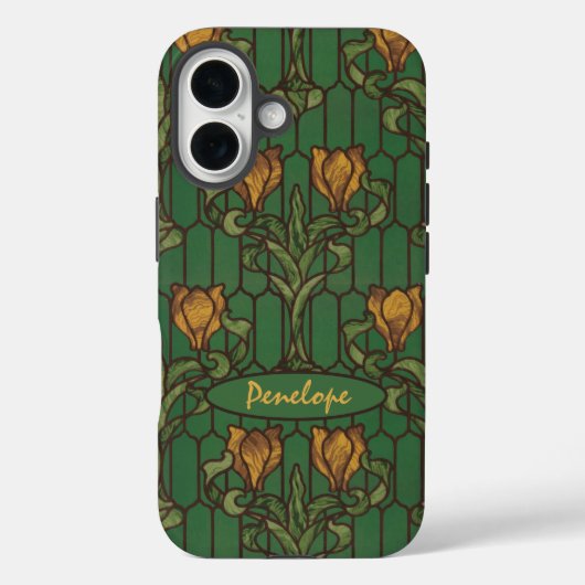  Golden Tulips Art Nouveau Floral en Name Case-Mate iPhone Case (Achterkant)
