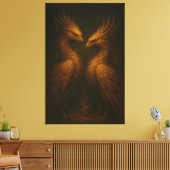 Golden Twin Phoenix • Luxury Fine Art Canvas (Insitu (Woonkamer))