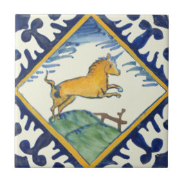 Golden Unicorn Hand Painted Early Delft Repro  Tegeltje