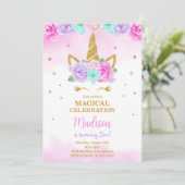 Golden Unicorn Invitation d'anniversaire (Debout devant)