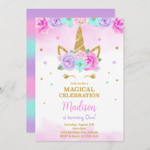 Golden Unicorn Invitation d'anniversaire