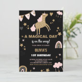 Golden Unicorn Invitations Anniversaire (Debout devant)