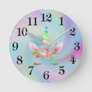 Golden Unicorn Rainbow Clock Ronde Klok